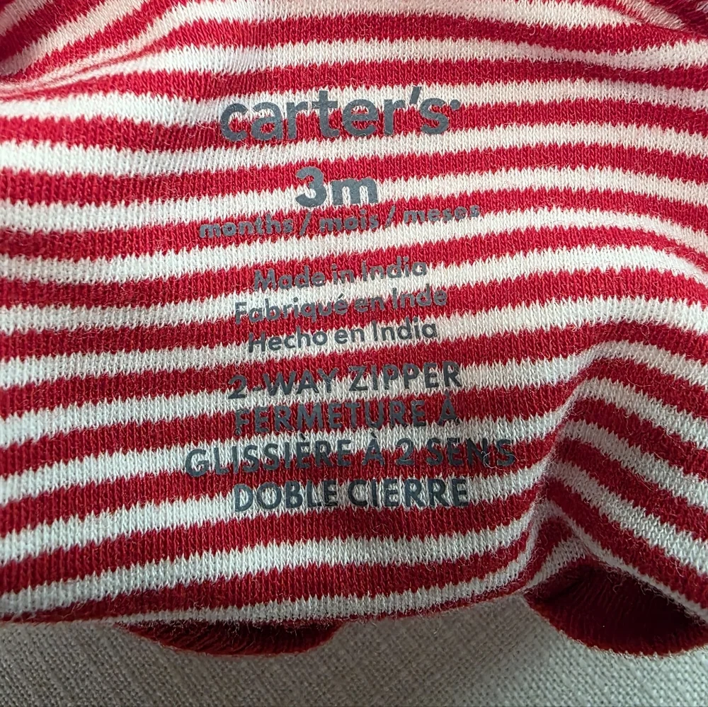 Carter's Striped Red White Brown Reindeer One Piece Christmas Sleeper 3 Mo EUC